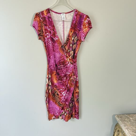 VTG Y2K Cache Bodycon Dress Stretch Ruched Size S Pink Animal Prints 90s Sexy - Picture 3 of 10